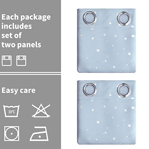 Image of BGment Kids Blackout Curtains for Bedroom - Grommet Thermal Insulated Silver Star Print Room Darkening Curtains for Kids Room, Set of 2 Panels, 38 x 63 Inch, Baby Blue
