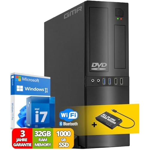 Desktop PC with Intel i7 8-Thread 4.00 GHz | 32GB DDR3 | 1000GB SSD | DVD±RW | Smart ID Card Reader 5-in-1 | USB3 | WiFi 600 and Bluetooth 5 | Windows 11 Professional 64-Bit | Multimedia Computer