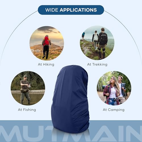 Image of MUTMAIN Waterproof 80L to 100L Rain Cover for Rucksack Backpack Bag, Suitable Bags Cover for Hiking, Camping & Trekking XXL Bag, Two Side Adjustable Buckle and Elastic Protect from Rain (Navy Blue)