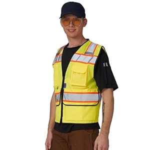A-SAFETY High Vis Reflective Safety Vest for Men Women Zipper Ipad Pockets Mesh Construction Apparel Neon Vest for Work