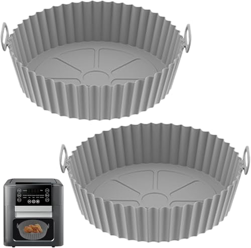 Silicone Air Fryer Liners, 7.8 inches 2PCS Liners Reusable Accessories Non-Stick, Oil-Proof, Water-Proof. Food Grade Silicon Baking Tray for Roasting Microwave (Pack 2)