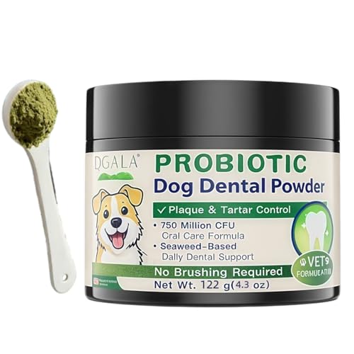 Qgala Dog Dental Powder, Advanced Teeth Cleaning Powder to Reduce Plaque & Tartar, Breath Freshener with 750,000,000, 4.3 Oz