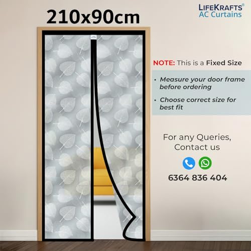 Image of LifeKrafts AC Curtain | Thermal Screen | Insulated | Leaf Design Pattern | Non-Transparent EVA Material | Insect Screen, Pest & Dust Control, Privacy Screen| Size 210 x 90 cm | Non-Customizable