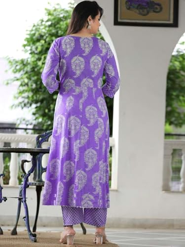 Image of PARTHVI Women's Rayon Blend Anarkali Printed Kurta with Pant & Dupatta & Dupatta
