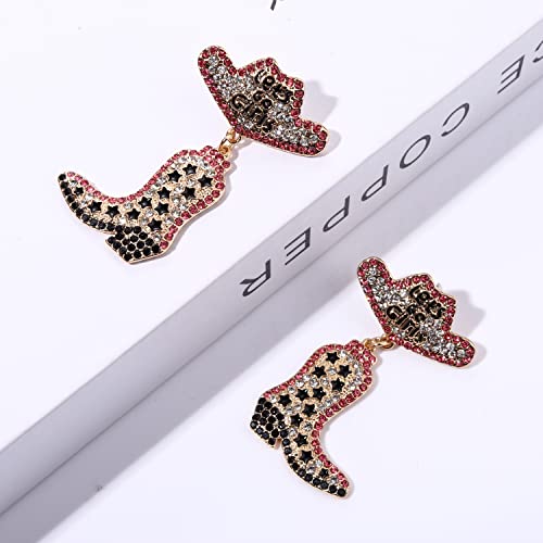 Western Earrings Sparkle Rhinestone Beaded Star Cowgirl Boot Earrings Western Country Concert Outfit Let's Go Girls Cowboy Hat Boots Drop Dangle Earrings For Women Girls Nashville Rodeo Bachelorette Party Jewelry Gifts (Hot Pink Cowgirl Boot Hat Earring) #TOP6