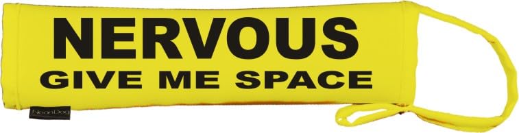 NERVOUS GIVE ME SPACE - NeonDog Fluorescent Neon Yellow Dog Lead cover sleeve slip