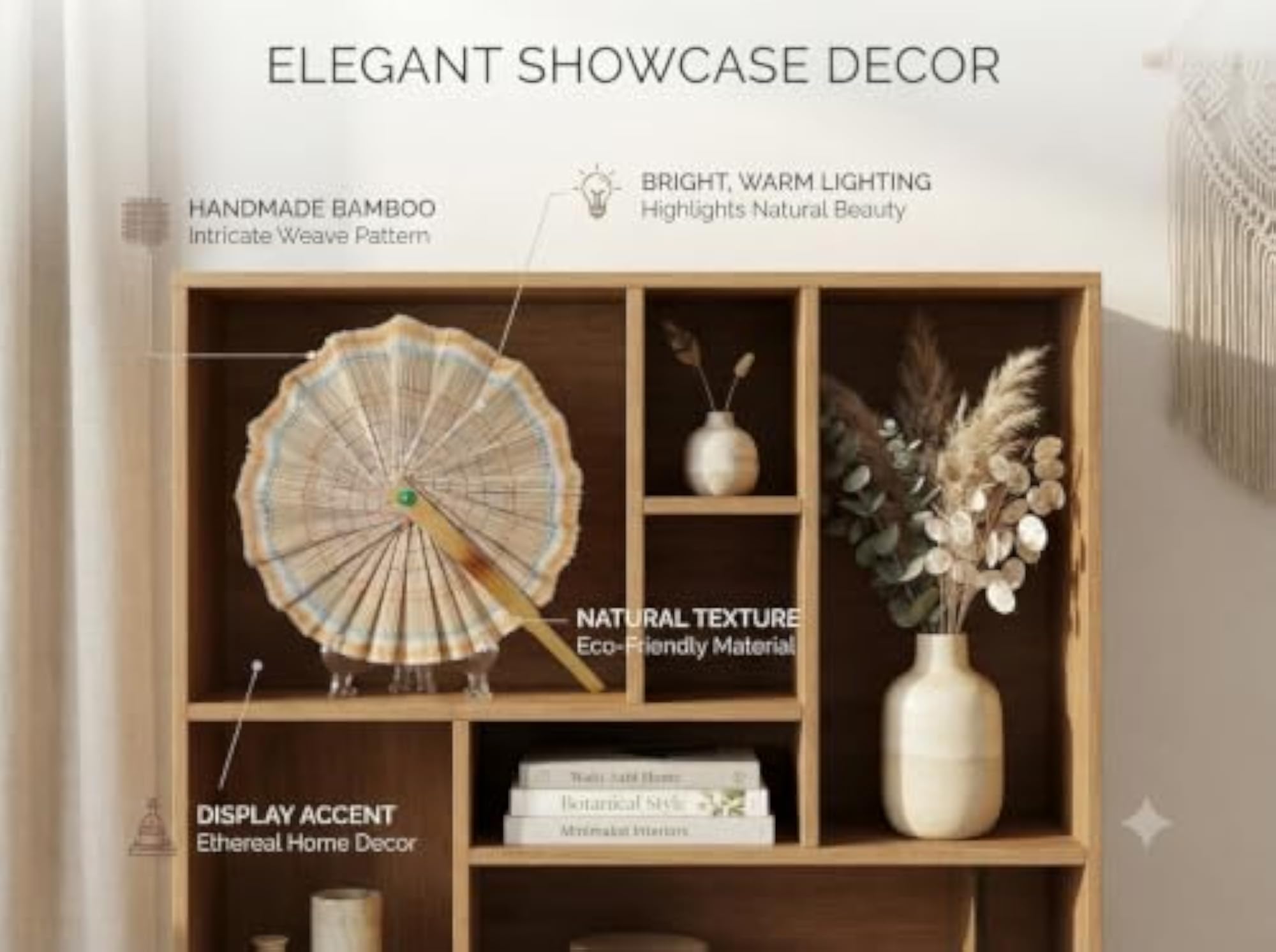 Bamboo Decorative Folding Hand Fan for Table & Wall