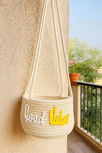 Image of ZAVEZA- Eco Friendly Hanging Planters Cotton Rope Basket, Plant Holder with Large Handle Set of 1 (Size- 8 X 6 Inches)
