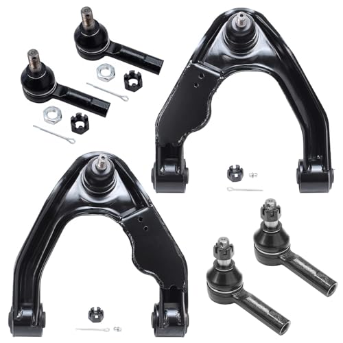 Image of Detroit Axle - 6pc Front End Control Arms Kit for 00-04 Nissan Xterra Frontier, 2 Upper Control Arms Assembly 4 Tie Rod Ends 2000 2001 2002 2003 2004 Replacement