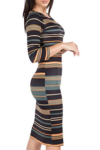 Image of ICONOFLASH Women's 3 /4 Sleeves Midi Bodycon Dress Crew Neck Fitted Dresses with Plus Size Options