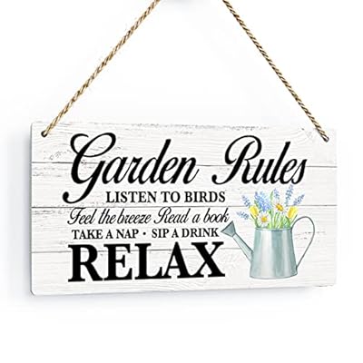 Rustic Garden Rules Wood Hanging Sign Vintage Garden Signs for Home Porch Patio Yard Garden Shed Decor Hanging Garden Plaque Garden Signs Decorative Outdoor Gardening Decor 12 x 6 Inches