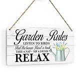 Rustic Garden Rules Wood Hanging Sign Vintage Garden Signs for Home Porch Patio Yard Garden Shed Dec