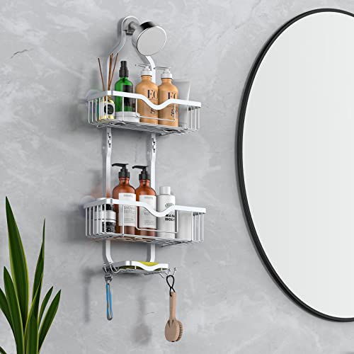 Kerisgo Hanging Shower Caddy, Over Head Shower Caddy Shower Organizer Rack With Soap Dish, Adjustable Shower Storage Basket For Shampoo, Conditioner, Razors, Soap, Shower Sponge（Silver） #TOP3
