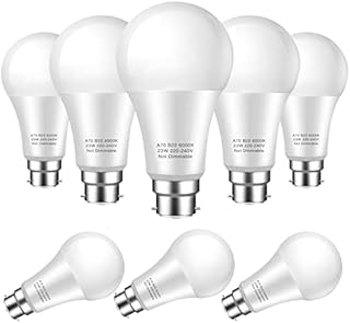 Plusok B22 LED Bulbs 23W, 100W-200W Equivalent, Super Bright 2500Lm Energy Saving Bayonet LED Light Bulb, Cold White 6000K, A70 8-Pack Light Bulbs, Non-dimmable