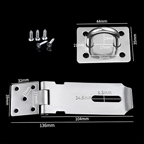 Image of 2 Pcs 4 Inch Stainless Steel Padlock Hasps Small Hasp Latches Door Padlock Latches Gate Lock Latches Cabinet Door Clasps with 16 Pcs Screws