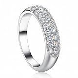 FAIRY COUPLE Alianza de boda para mujer, anillo de circonita cúbica pavé, anillo de banda ancha de 6 mm, anillo de estilo eterno de 3 filas, chapado en oro blanco de 18 quilates, anillo brillante