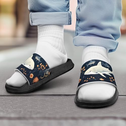 Jeiento Cartoon Slides for Kids Age 4-8,Shark Slide Slippers Little Girl Beach Sandals Anti Slip Children Shower Shoes3