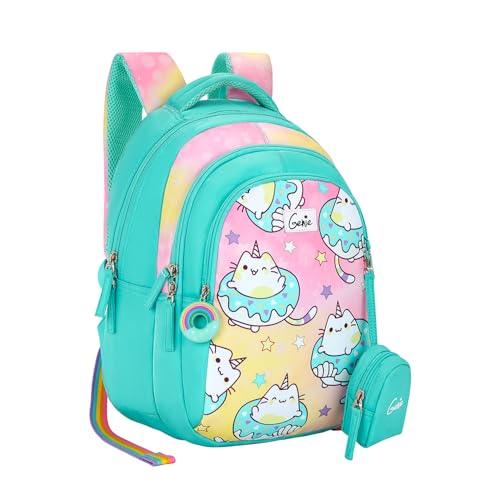 Image of Genie School Backpack for Girls |15 In-20 Ltr with Three Compartments,Side Pockets and Light Weight with Padded Shoulders |Best for Books,Stationery, Lunch Box & Essentials