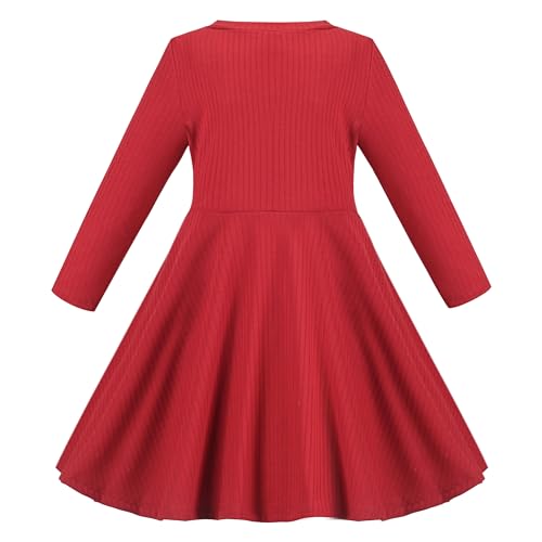 Sunny Fashion Girls Dress Red Christmas Stripe Pearl Vintage Party Long Sleeve2