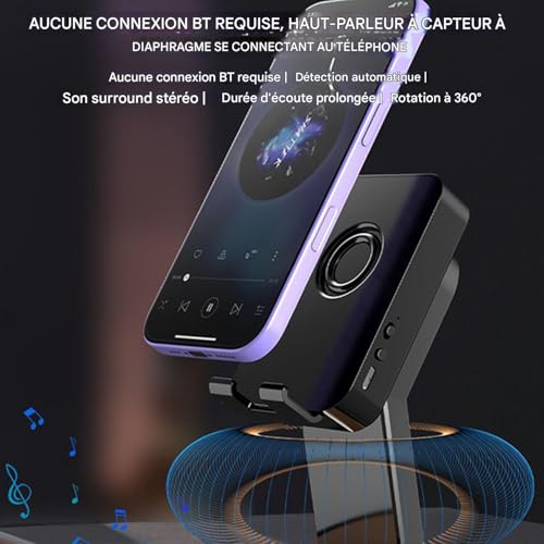 Enceinte à induction sans fil stéréo avec support téléphone portable anti-dérapant