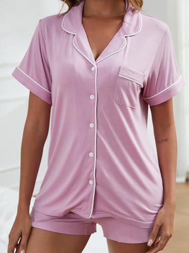 Pajama Sets for Women 2 Piece Soft Button Down Pj Sets Sleepwear Short Sleeve Loungewear Shorts with Pockets, S-XXL3