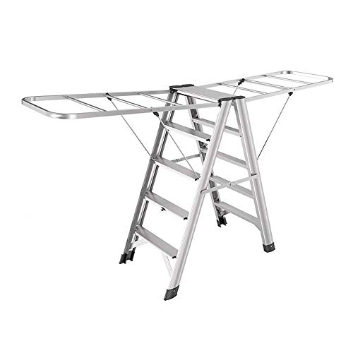 Xiao Folding Engineering Ladder Aluminum Alloy Indoor and Outdoor Multi Functional Floor Drying Rack Silver 19.7x33.9x38.6in