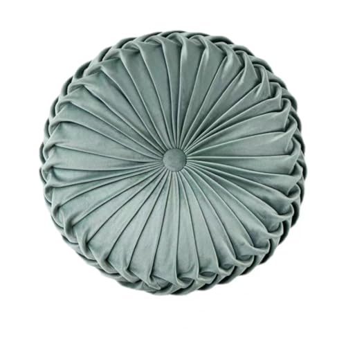 Round Throw Pillow Velvet Home Decoration Pleated Round Pillow Cushion for Couch Chair Bed Car (Green)