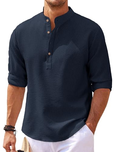 Image of Noble Monk Men Polycotton Solid Regular Shirt || Casual Plain Stylish Shirt for Man || Full Sleeve Band Collar Shirts for Men || Casual Wear for Man