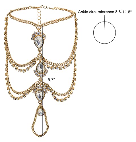 Bienvenu 2 Pcs Crystal Beach Wedding Foot Jewelry Barefoot Sandals Toe Ring Boho Anklet,Style2_Golden #TOP5