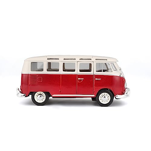 Maisto VW Bus Samba Modellauto im Maßstab 1 25, Türen und Heckklappe zum Öffnen, 20 cm, Farbe wird nach dem Zufallsprinzip versendet, Farblich Sortiert, Blau