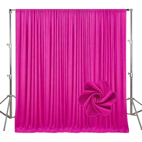 Image of 10ft x 10ft Fluorescent Fuchsia Backdrop Curtains for Parties, Polyester Fabric Backdrop Drapes with Rod Pockets for Weddings, Birthday, Halloween, Christmas Party Background Curtain, 2 Panels
