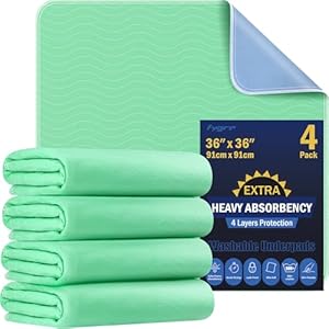 FYGRIP 4 Pack 36” x 36” Extra Heavy Absorbency Washable Underpads, Waterproof Quick Drying Nursing Incontinence Reusable Washable Bed Pee Pads for Dogs, Diaper Changing & Adults, Green