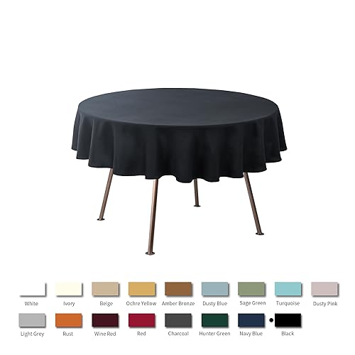 Image of maxmill Round Textured Tablecloth Spill-Proof Wrinkle Free Soft Jacquard Table Cloth for Circular Table Cover, for Dining Room Buffet Banquet Parties Holiday Dinner, 70 Inch Black
