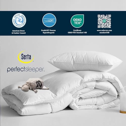 Image of Serta Goose Feather Down Fiber Comforter King Size - 100% Cotton Cover Duvet Insert - Hotel Luxury Hypoallergenic Bedding Comforter Extra Warmth 106 x 90 Inch White