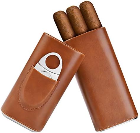Cigar case Cedar Wood Lined - Cigar Travel case Cigar Cutter humidor case (Brown)