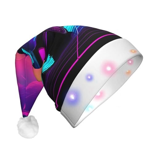 Bkdogkt Sombrero de Navidad con luces para hombre y mujer, diseño de imágenes retrowave