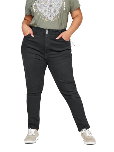 Yours Clothing Womens Plus Size Black Washed Elasticated Mom Jeans