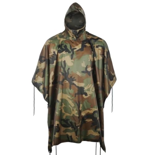 Fousam Rain Poncho, Military Tactical Poncho Camo Multi Use Waterproof, Large Size