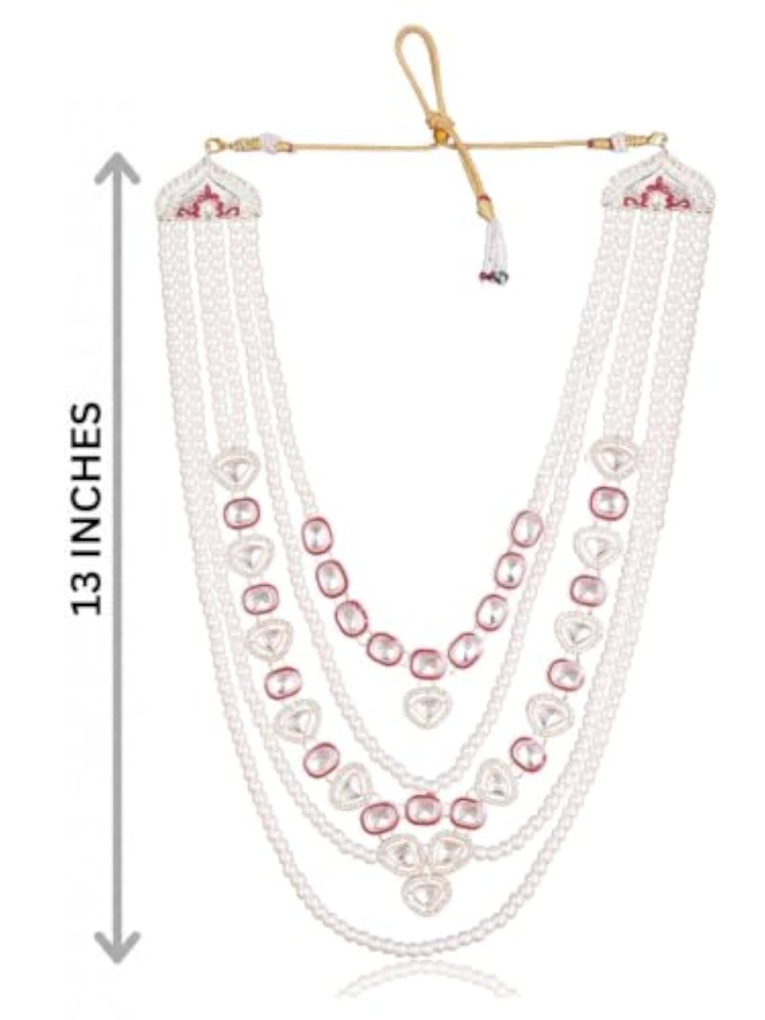 Men's Maroon Kundan & Pearl Dulha Mala for Groom Sherwani