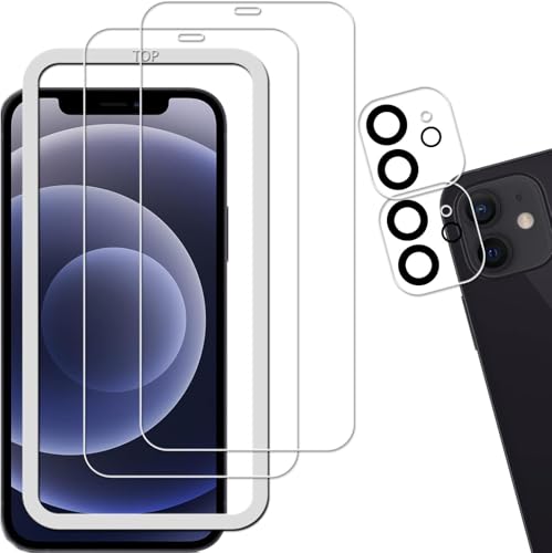 【ガイド枠付き 2+2枚セット】KPNS 日本素材製 強化ガラス iPhone12 用 ガラスフィルム カメラフィルム カバー 保護フィルム