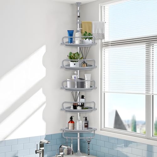 GUHAOOL Estanteria Baño, Repisa de Ducha Regulable en Altura 100-310 cm, sin Taladro con Barra...