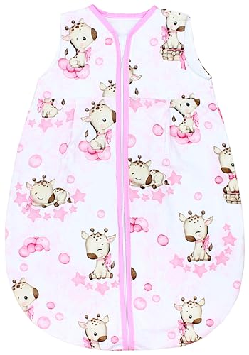 TupTam Baby Sommer Schlafsack 0.5 TOG aus OEKO-TEX zertifizierten Materialien, Farbe: Giraffe/Rosa, Größe: 62-74