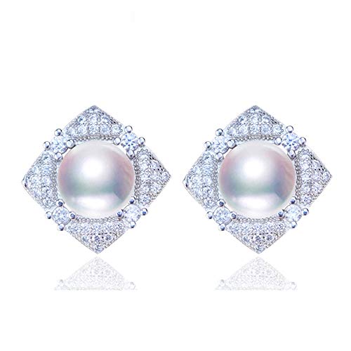 Boucles d'oreilles en perles femmes clou carré argent Sterling 925