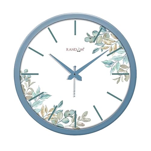 Image of RANDOM Navy Blue Plastic Flower Print Sweep Silent Round Battery Operated Analog Wall Clock for Home Office, Living Room, 30 cm