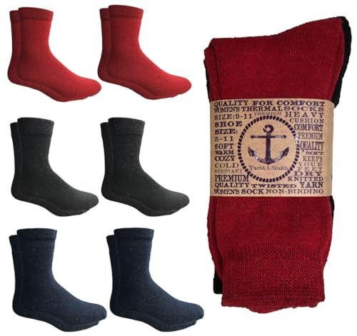 Yacht & Smith 6 Pairs Of Womens Thermal Crew Socks, Warm Thick Boot Sock For Cold Winter, Wholesale Bulk, Size 9-11