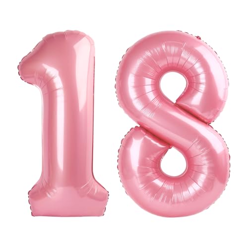 Image of Number Balloons 18 Balloon 40 inch Pearl Pink for 18 81 Birthday Decoration | Saturated Color, Large 40 in, With Straw & Hanging Hole, For Back-to-School Season, Wedding, Christmas, New Year, Anniversary
