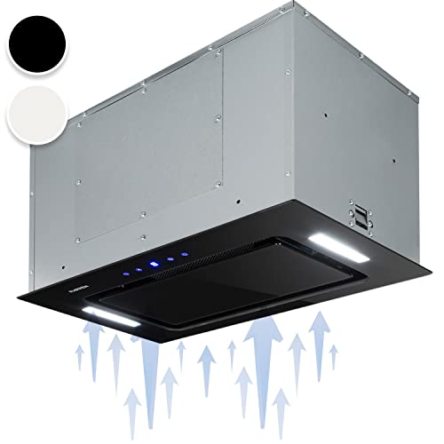 Klarstein Hektor SL Black Edition - Hotte aspirante encastrable - Hotte aspirante, 52 cm, 190W, 530 m³/h de puissance d’extraction, Écran tactile LED, Verre, Noir