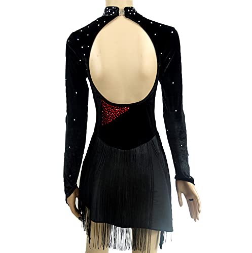 LIUHUO Figure Skating Dress Girls Black Velvet Performance Ice Skating Dress