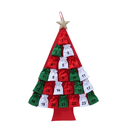 CasaJame Calendrier de l'Avent en tissu à remplir - 117 x 67 cm - À suspendre - Rouge, vert, blanc - Avec étoile en dentelle, multicolore Cover