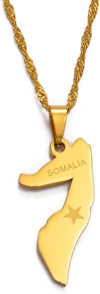 HUYUEXIN Somalia Map Pendant Necklace - Country Outline Star Ethnic Style Hip-Hop Jewelry, Name Printing Charm Water Wave Chain, for Women/Girl/Men Unisex